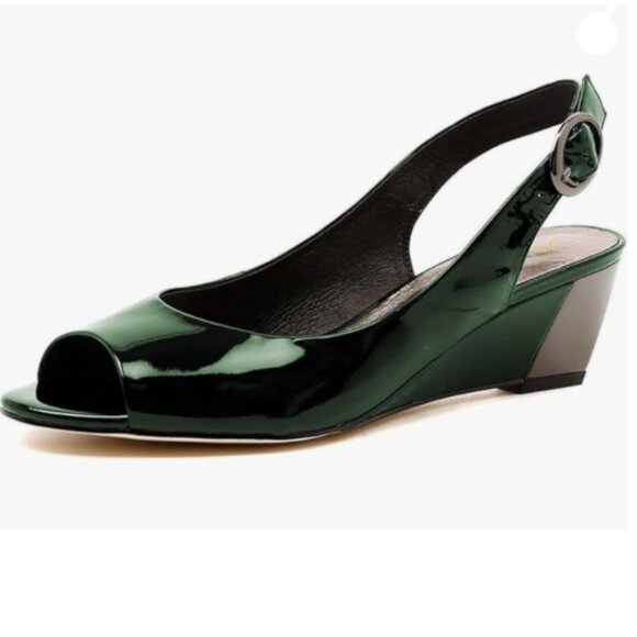 FOWT Dark Green Peep Toe Pumps Wedge Low Heel Slingbacks Slip on Stable Shoes - Picture 1 of 8